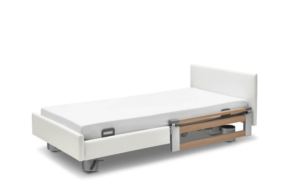 Seitensicherungen kopfseitig geteilt, teleskopierbar und Stoff-/Kunstleder-Seitenblenden (2 x TSG kopfseitig 110 cm und 2 x Stoff-/Kunstleder-Seitenblenden fußseitig 90 cm