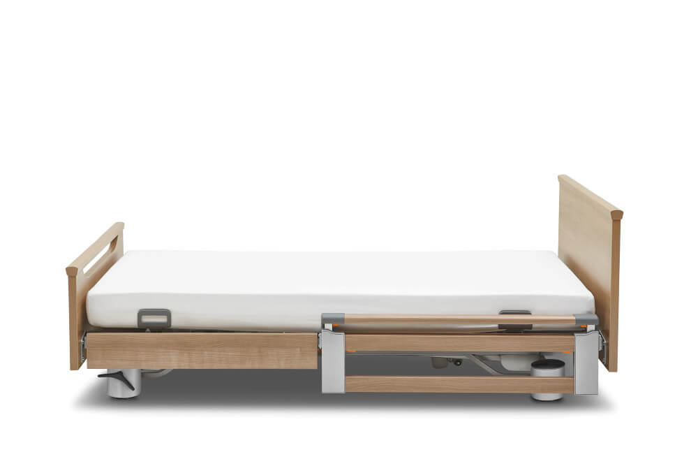 Seitensicherung kopfseitig geteilt, teleskopierbar und Holzseitenblenden (2 x TSG kopfseitig 110 cm, 2 x Holz-Seitenblenden fußseitig 90 cm)